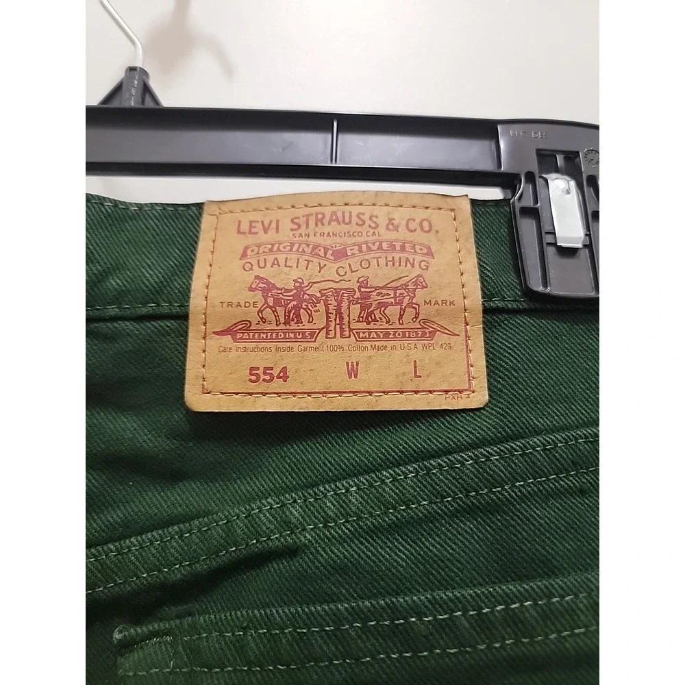 Vintage Levis Jeans Mens 38x32 Green 554 Straight Denim Pants Made in USA 90s